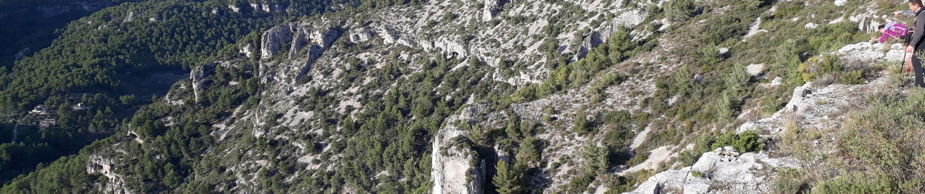 Tour Wandern Fontaine-de-Vaucluse - Fontaine de Vaucluse par l'aven de Valescure,  les crêtes et le chateau  - Photo